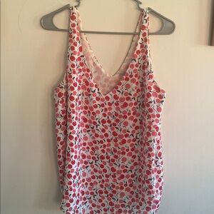 LOFT Pink and Red Cherry Pattern Top